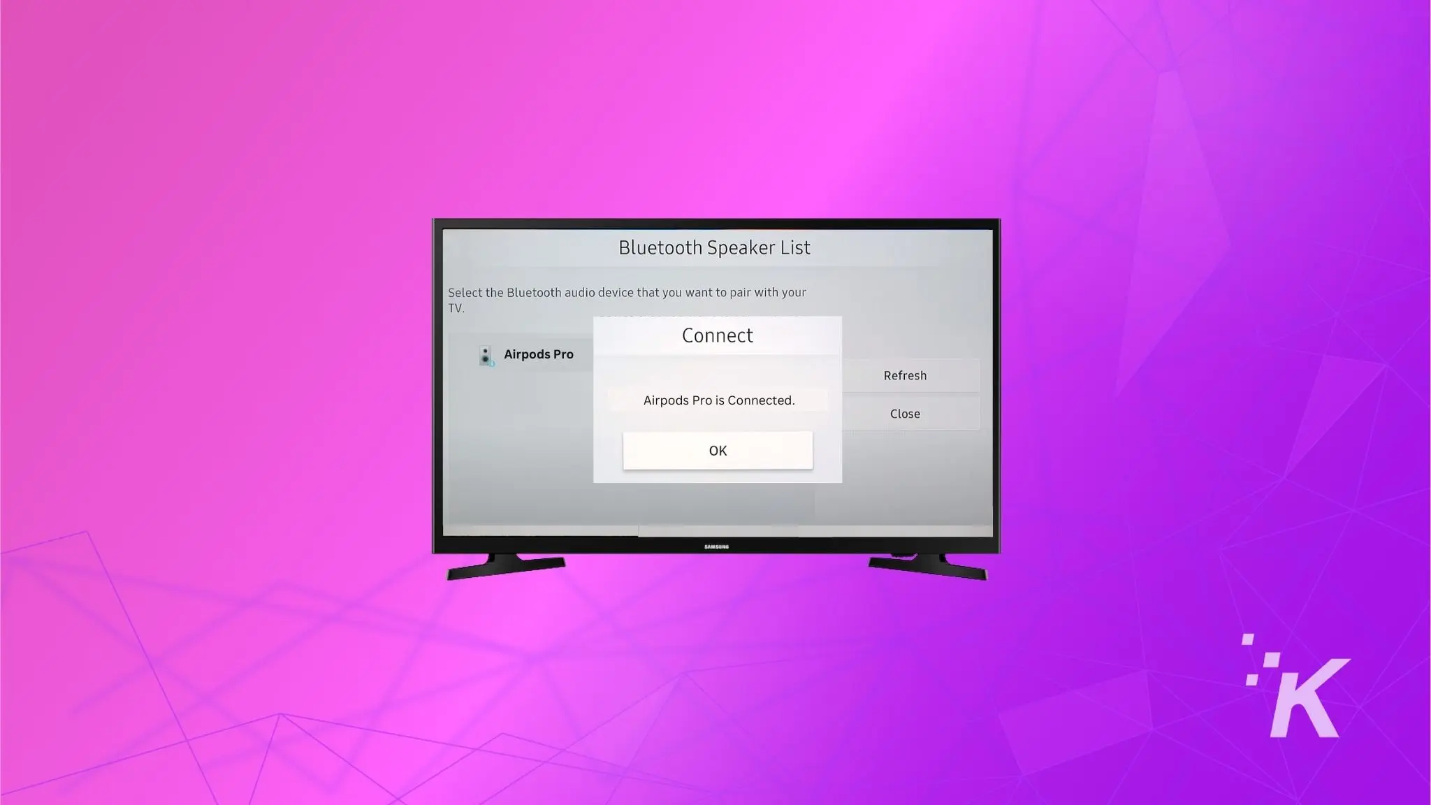 Tv showing connection status on screen