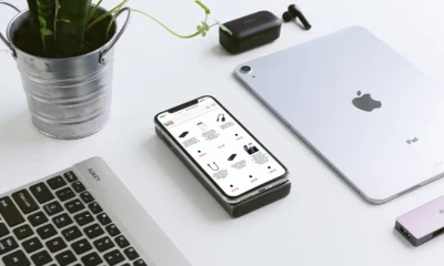 gadgets on white table