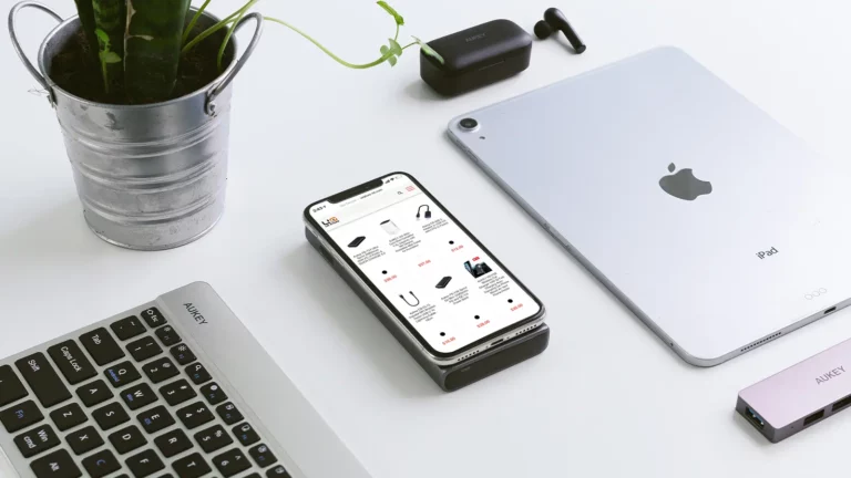 gadgets on white table