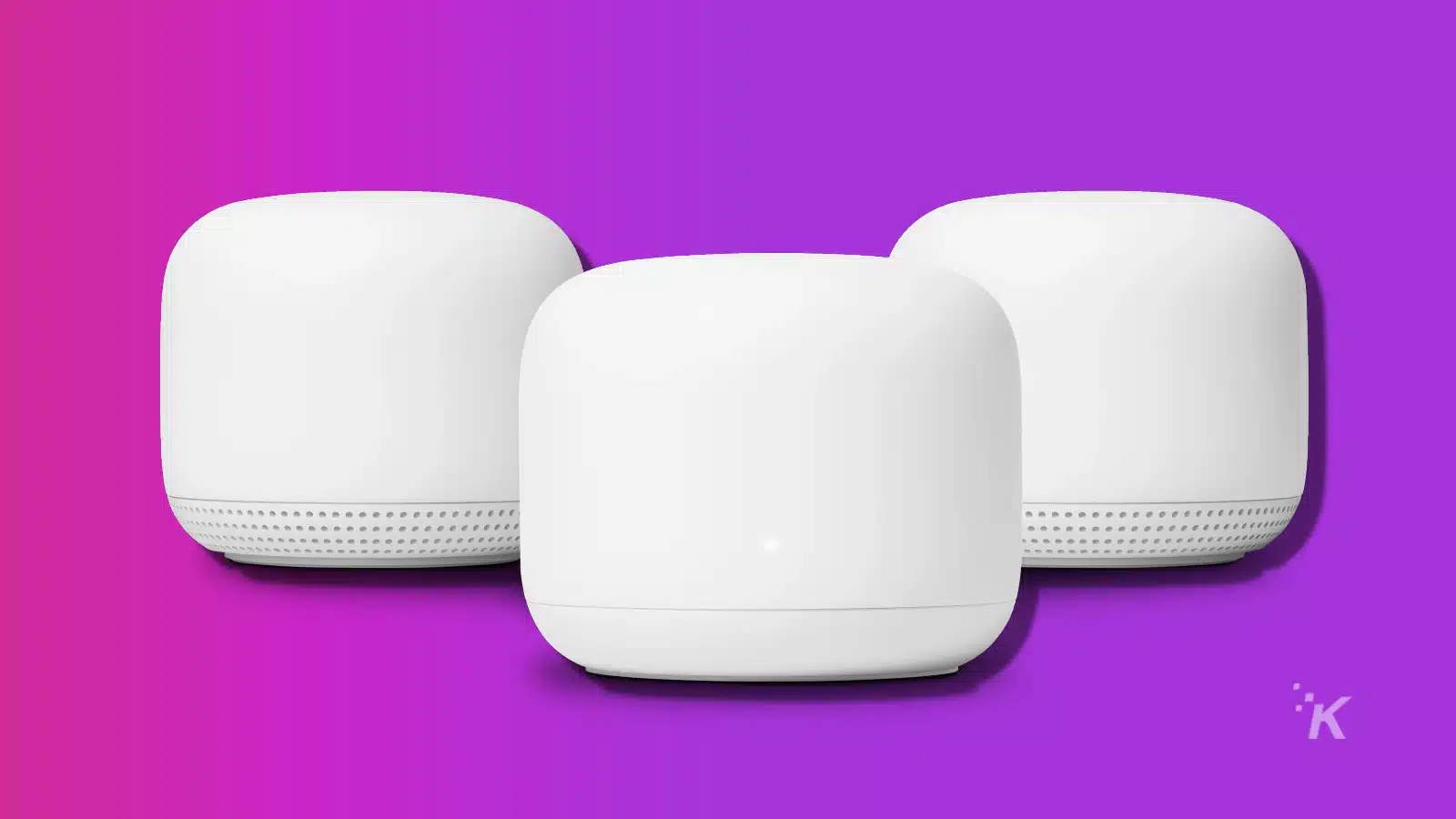 google nest wifi mesh routers on purple background