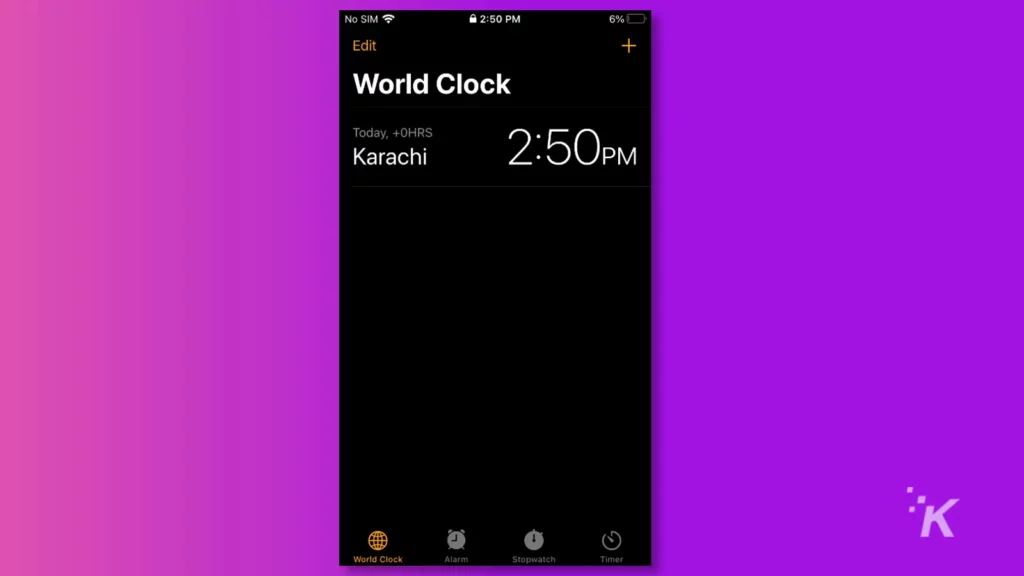 iPhone world clock screen
