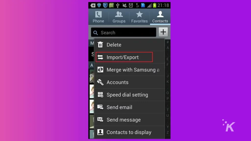 phone screen settings import export screen