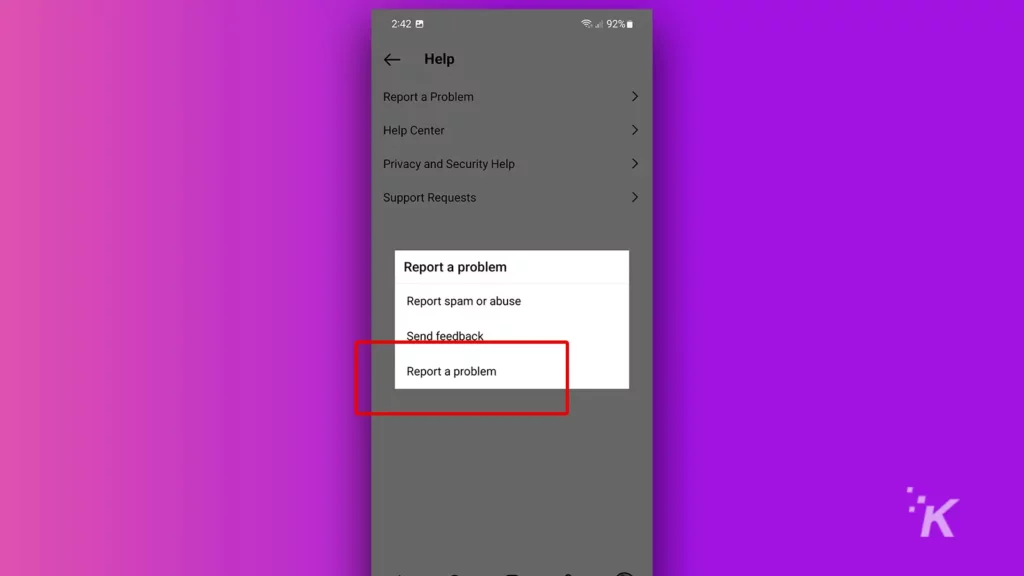 report problem feature in social app