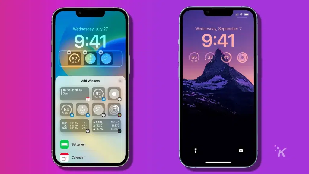 ios 16 lock screen examples on purple background