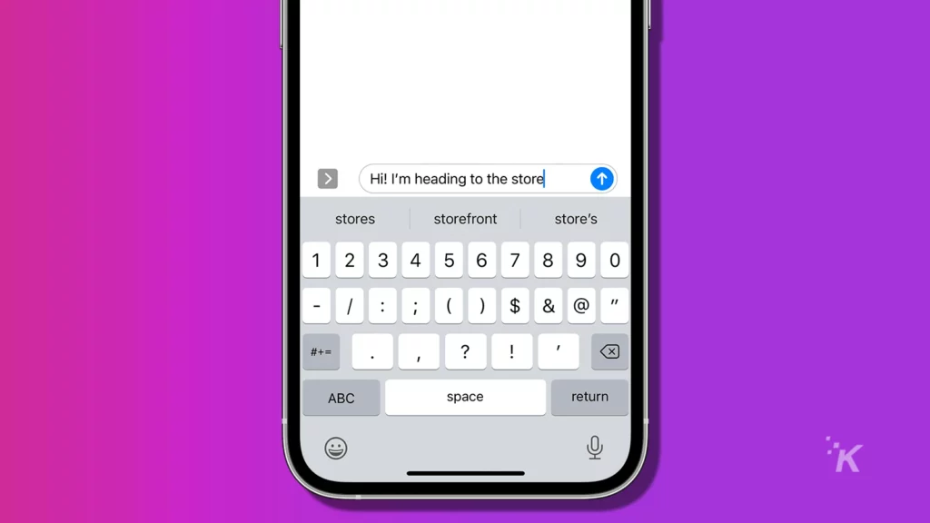 image of iPhone keyboard on a purple background