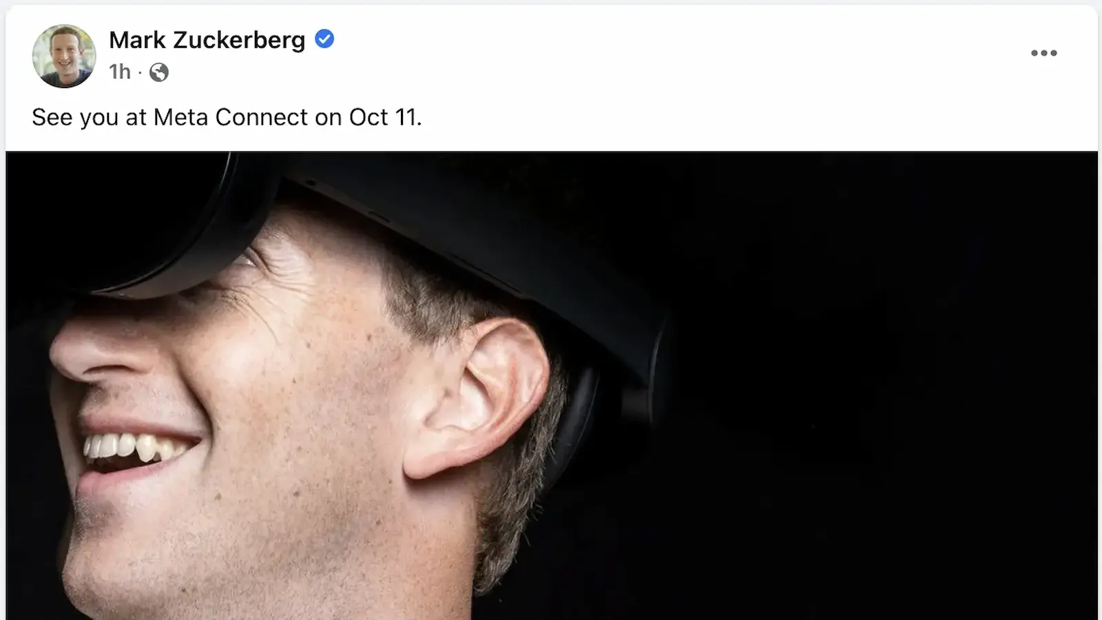 screenshot of mark zuckerberg post on facebook