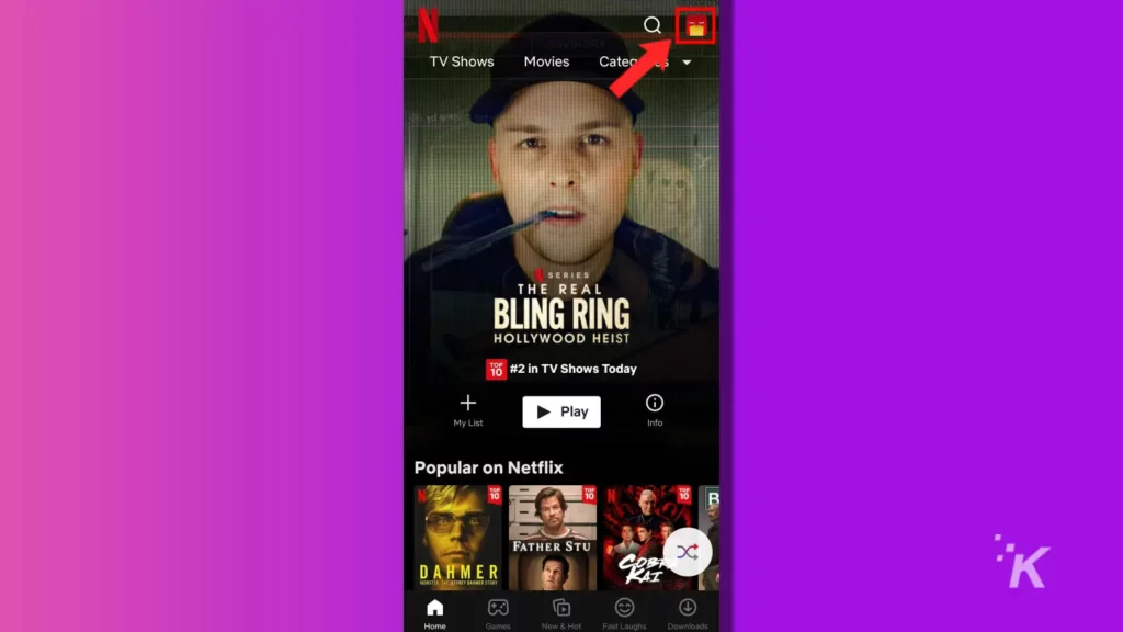 netflix mobile profile picture menu