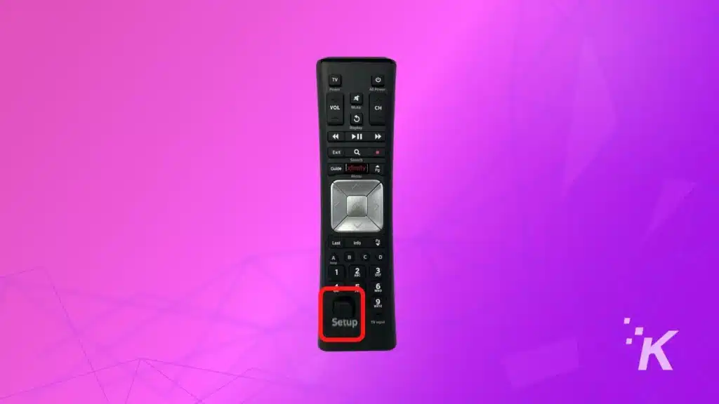 xfinity box remote control on the purple background