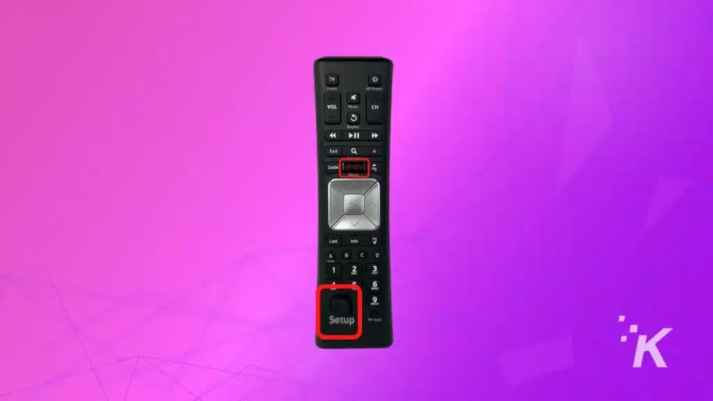 xfinity tv box remote control on the purple background