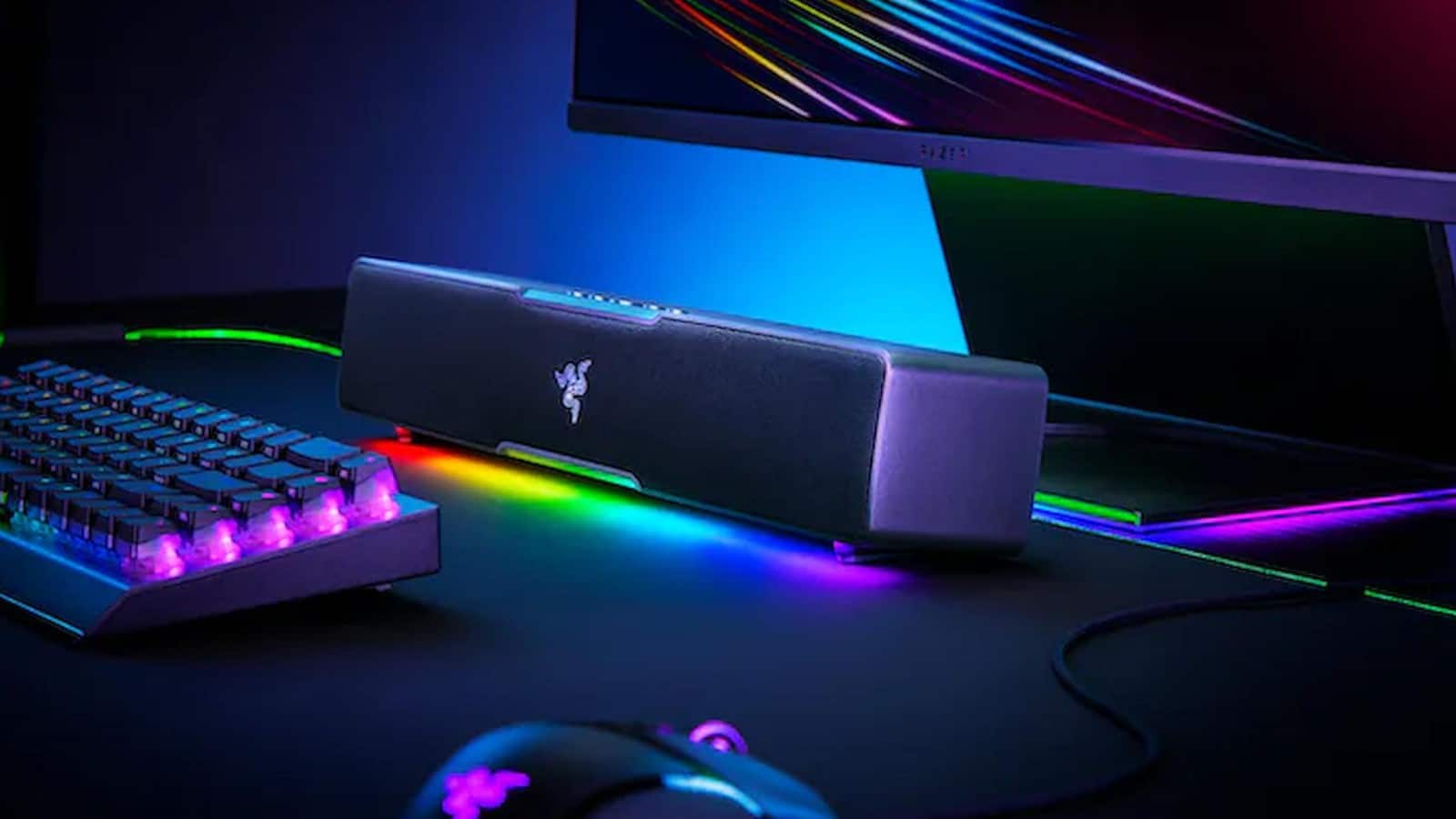 razer soundbar on desk