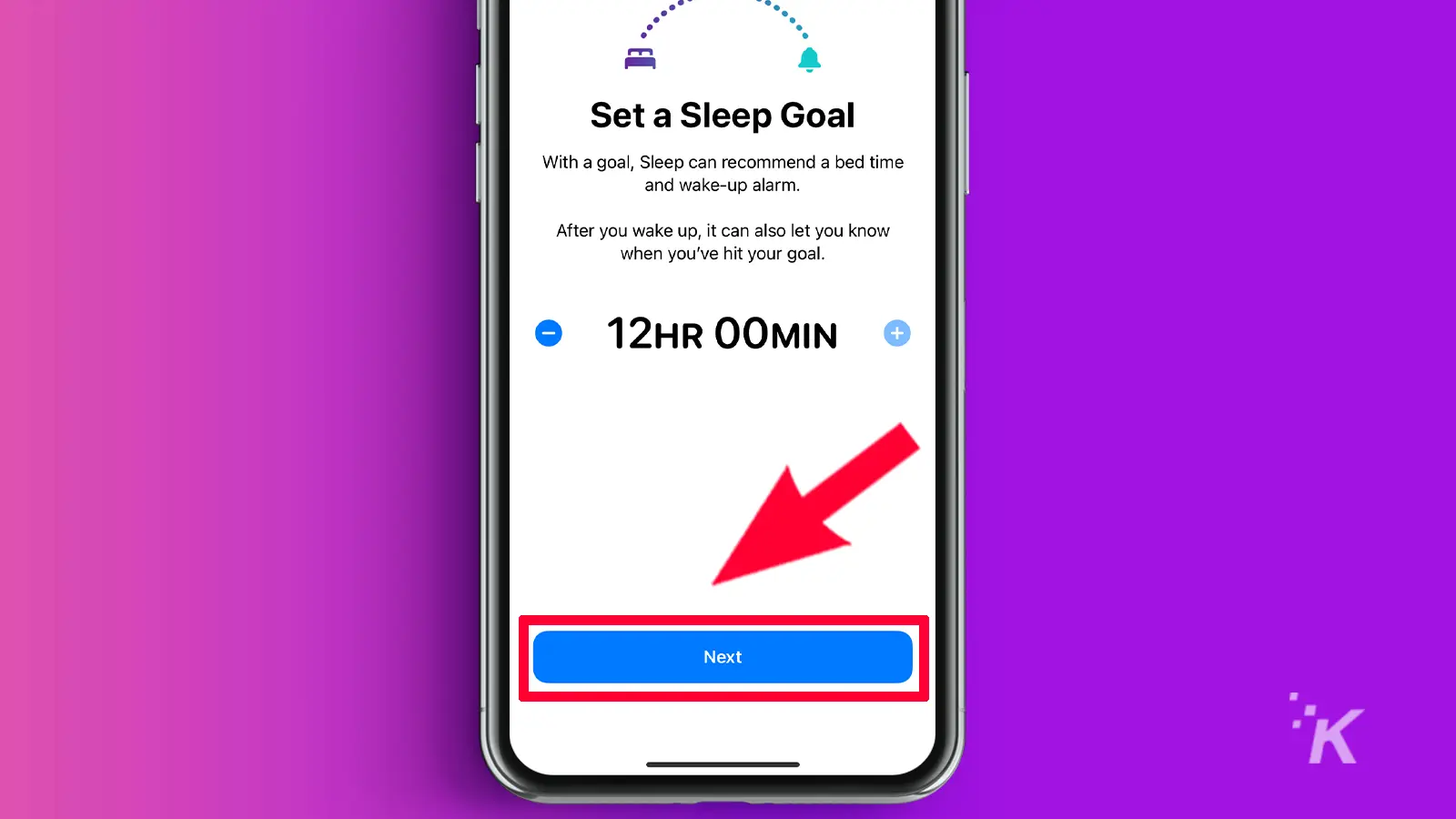 setup sleep goal health app