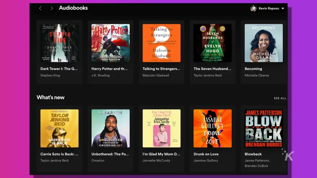 spotify audiobooks collection on purple background