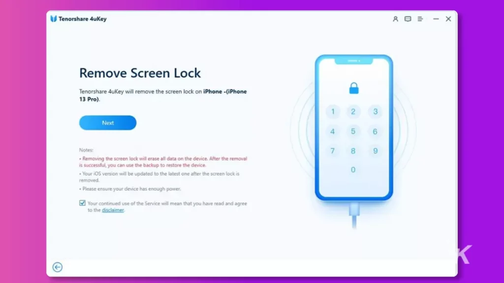 Remove screen lock next screen