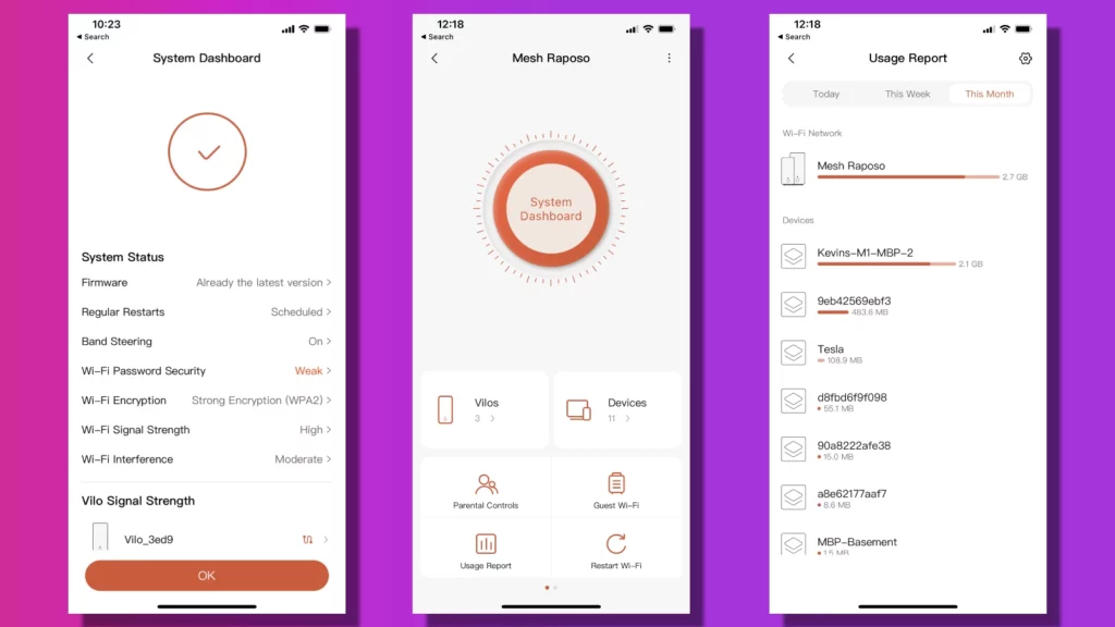 vilo app screenshots on a purple background