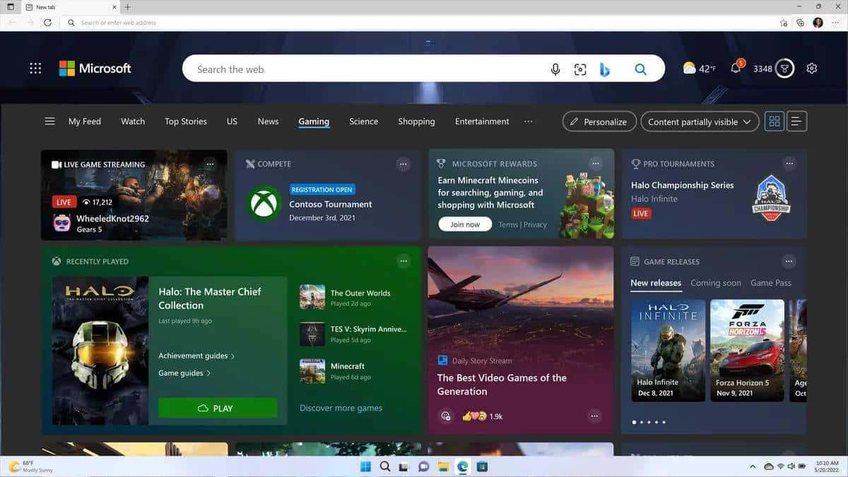 screenshot of microsoft edge gaming page