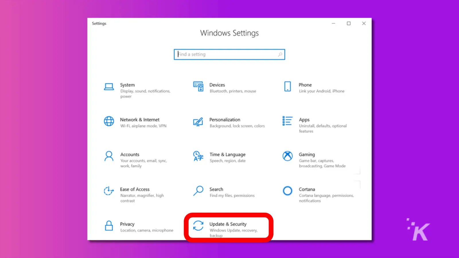 windows 10 settings