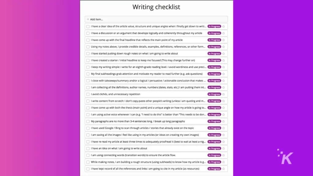 writing checklist