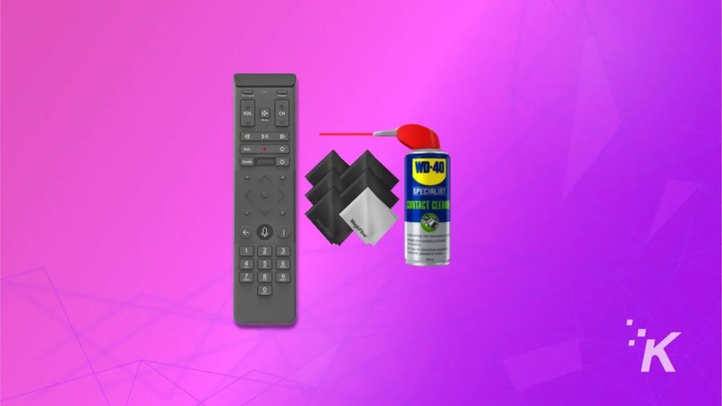 Xfinity remote with the cleaner on the background