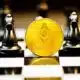Ethereum token on a chess board