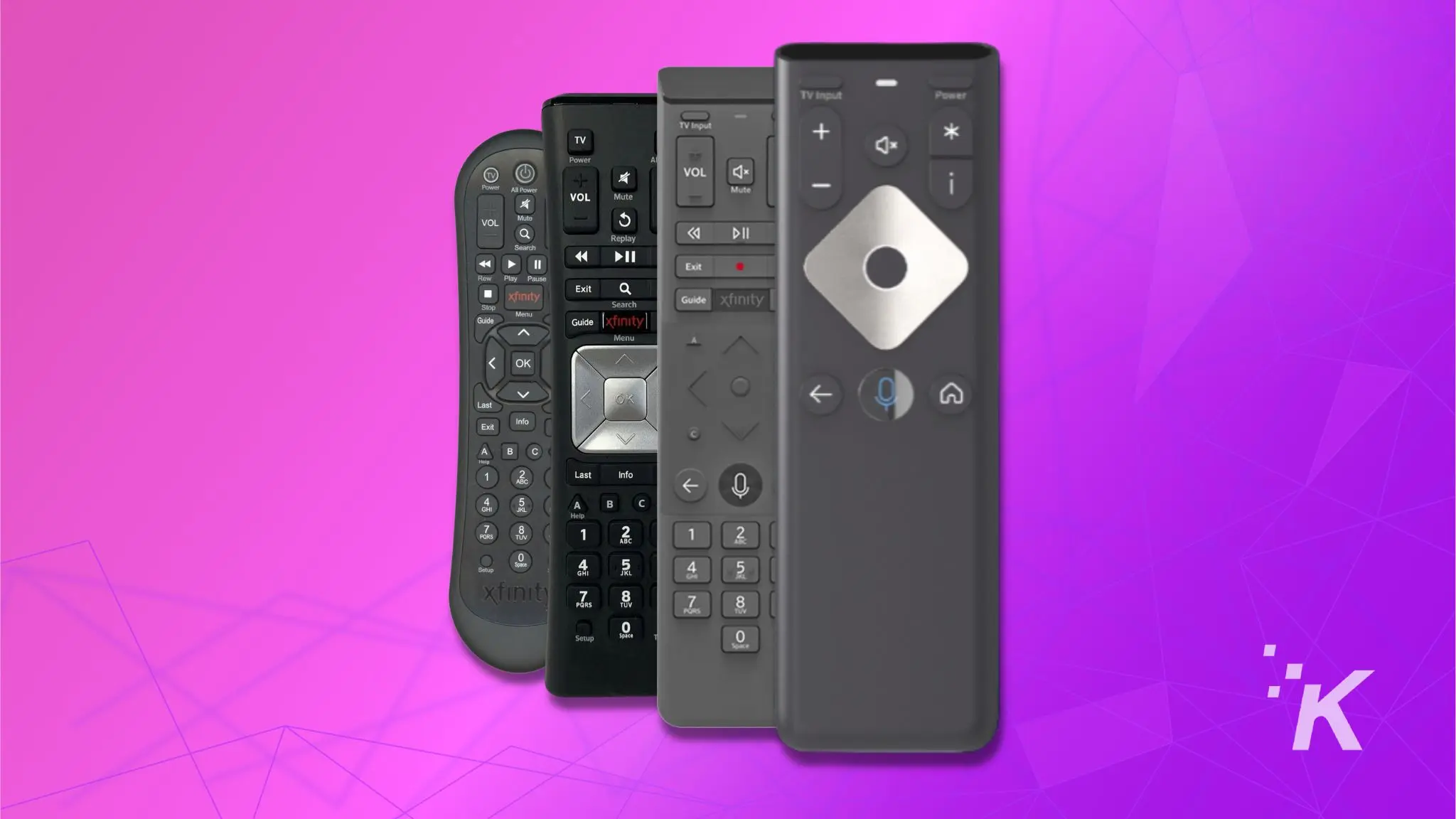 Xfinity remote on the purple background in black color