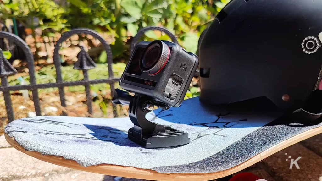 Action camera on skateboard