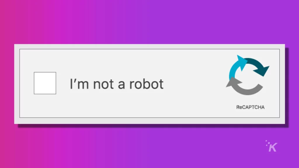 Captcha i am not a robot screenshot on a purple background