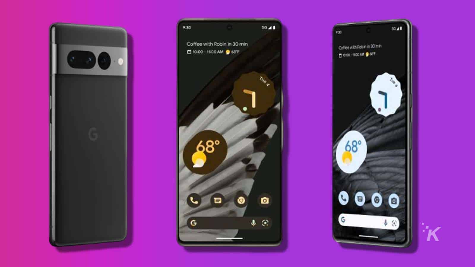 google pixel 7 phones over a purple background