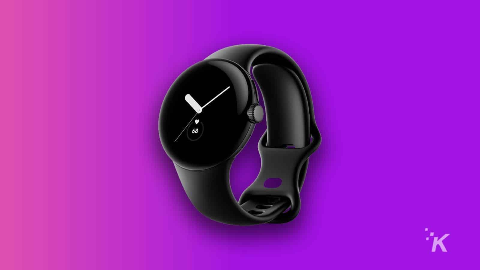 google pixel watch on purple background