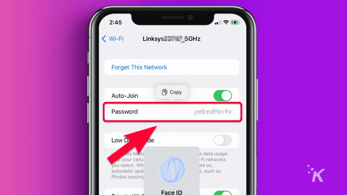 iPhone with arrow pointing to the password tab