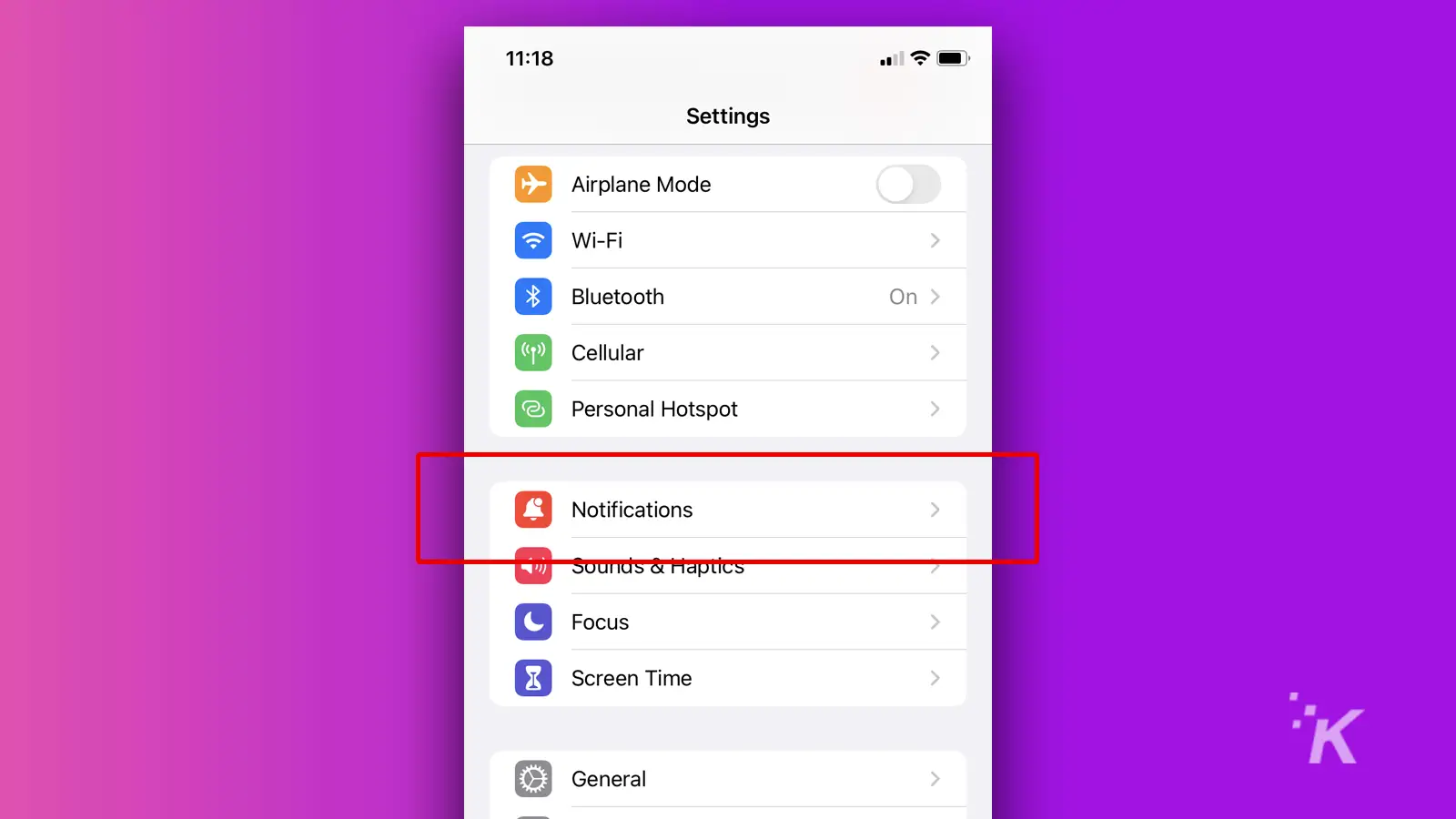 notifications menu on iphone