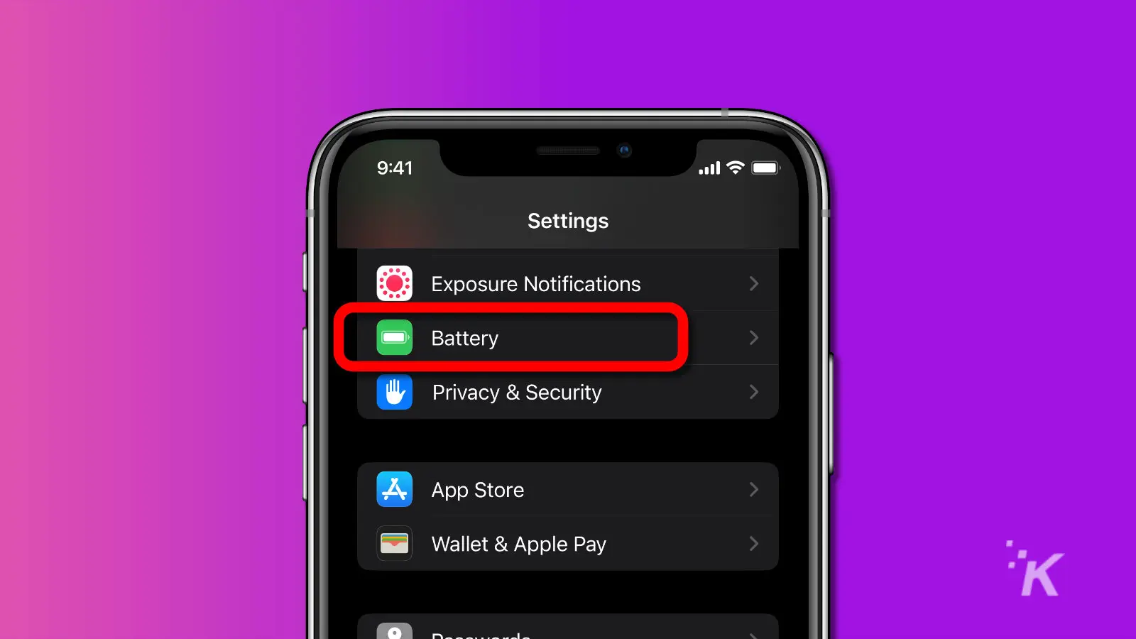 screenshot of ios settings