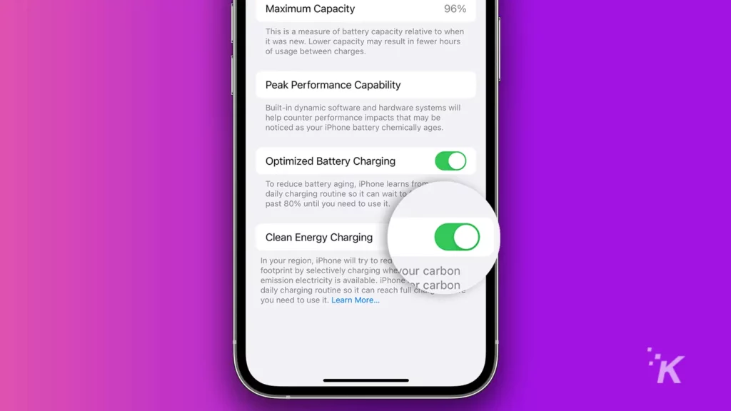 iphone clean energy feature