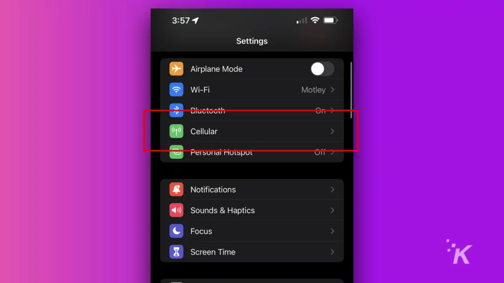 iphone cellular menu