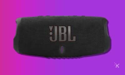 Jbl charge 5 over a purple background