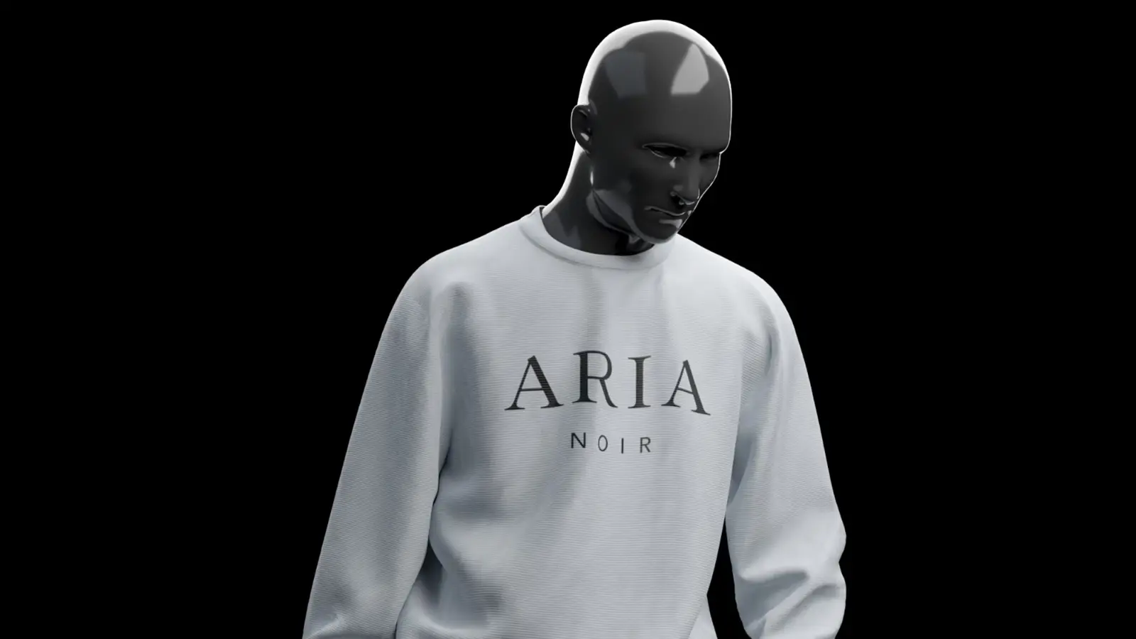 Aria Noir model wearing white sweater