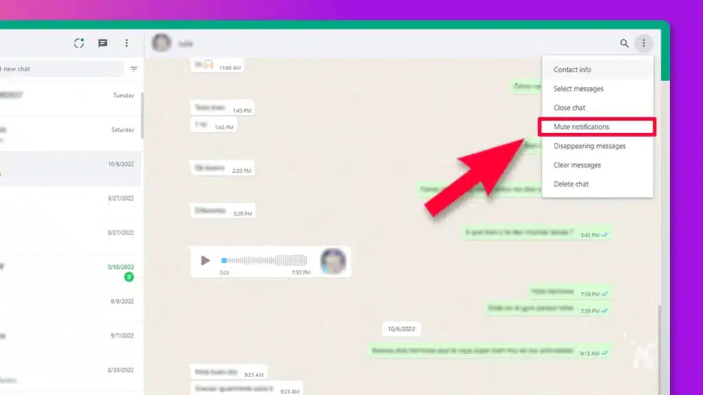 Whatsapp mute tab in chat