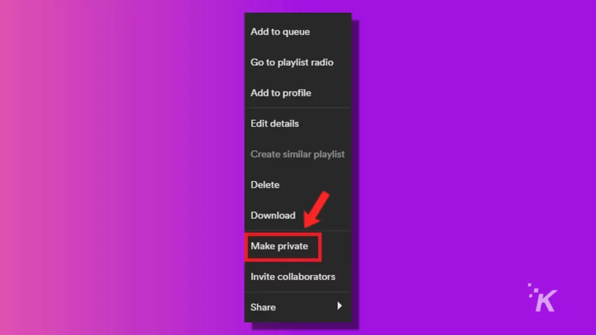 spotify listening activity option for private playlist