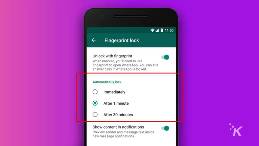 whatsapp fingerprint lock screen