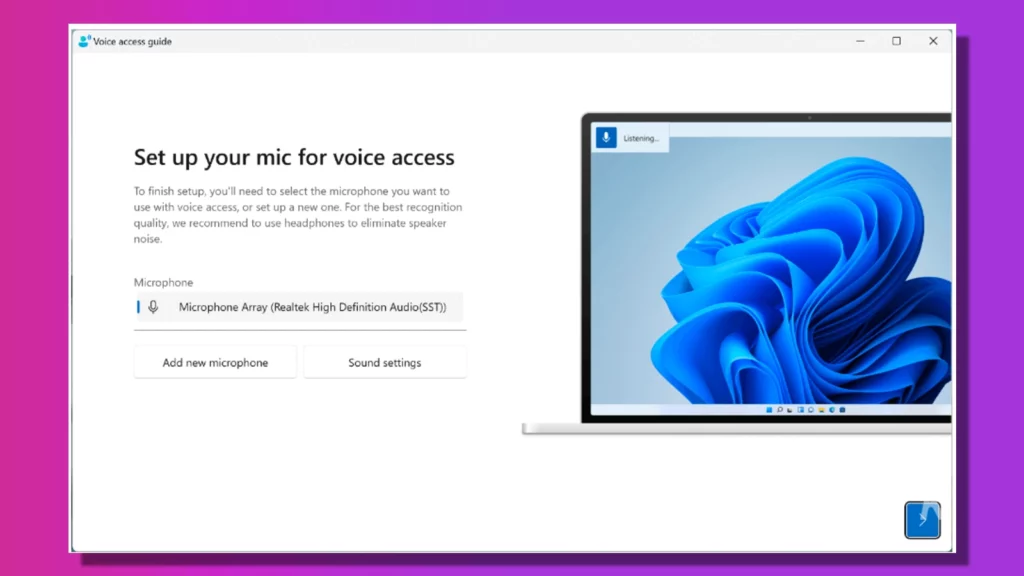 setup windows 11 voice access on purple background