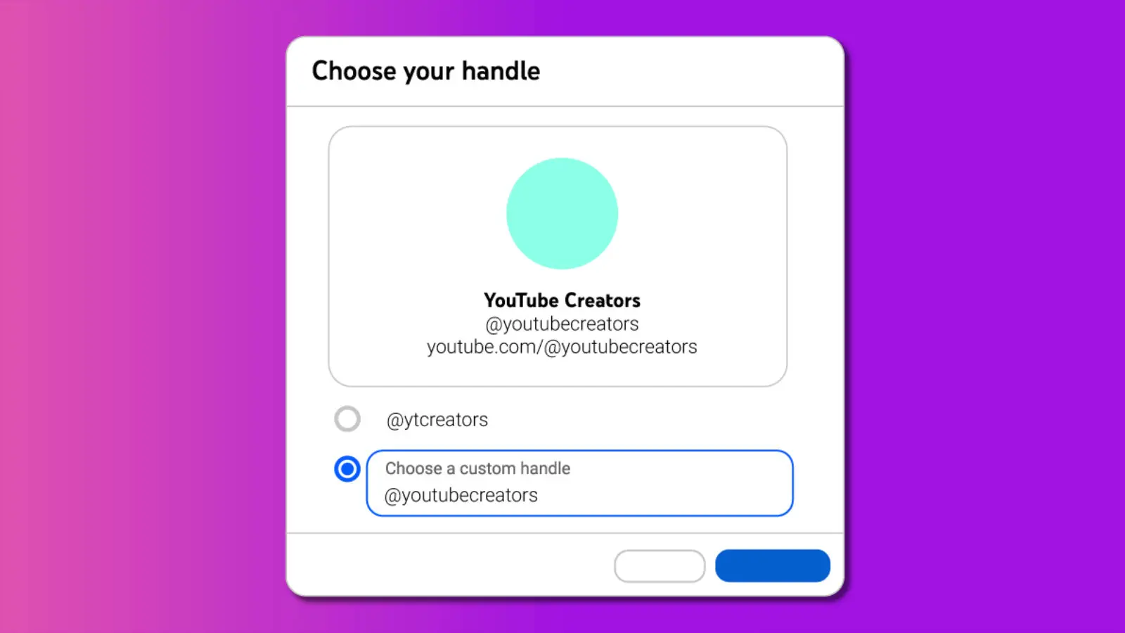 screenshot of youtube handle choice