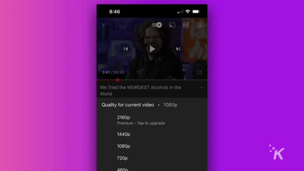 youtube premium showing 4k as paid option