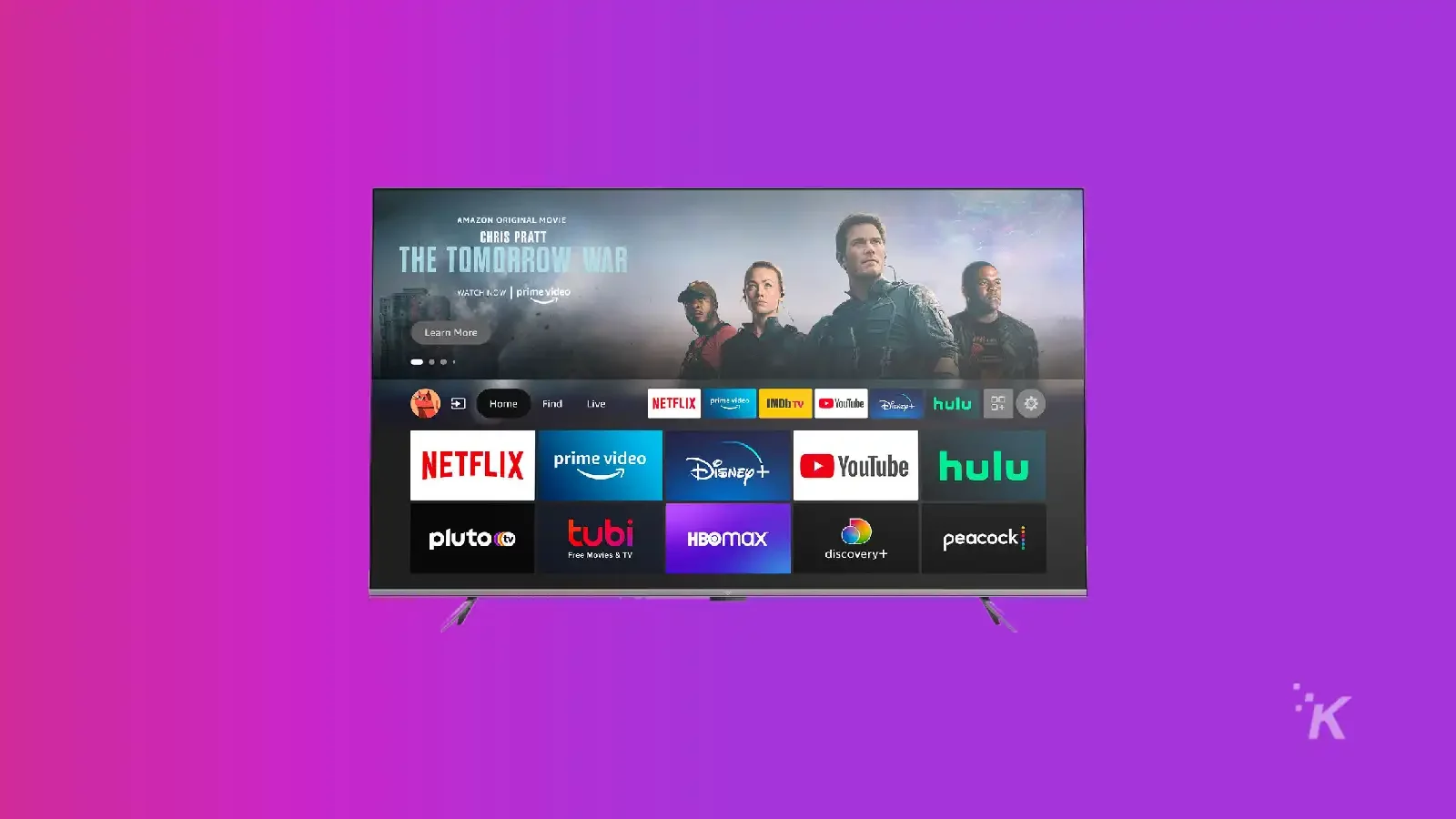 70-inch amazon tv on purple background