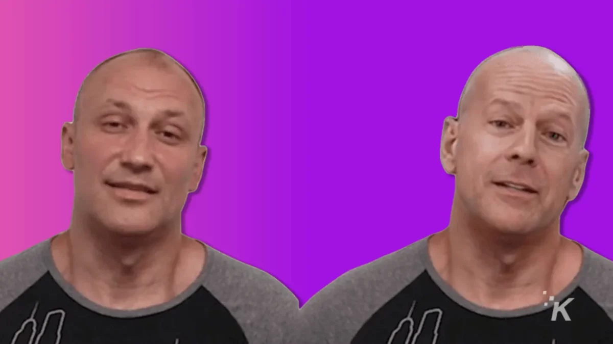 Bruce Willis deepfake next to another actor