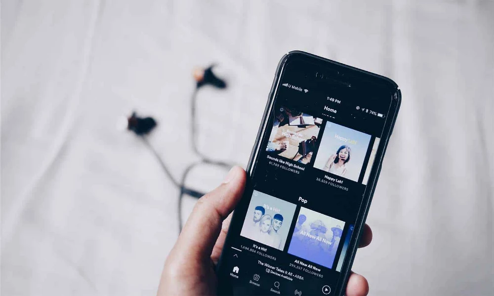 phone with Spotify playing music