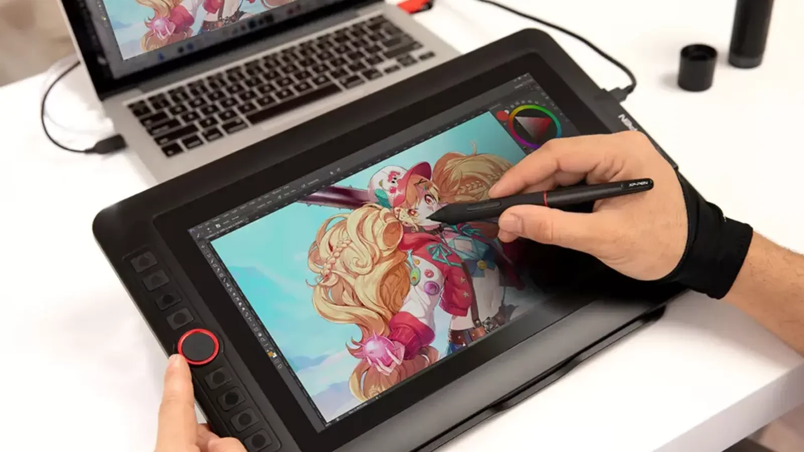 A person drawing on a tablet