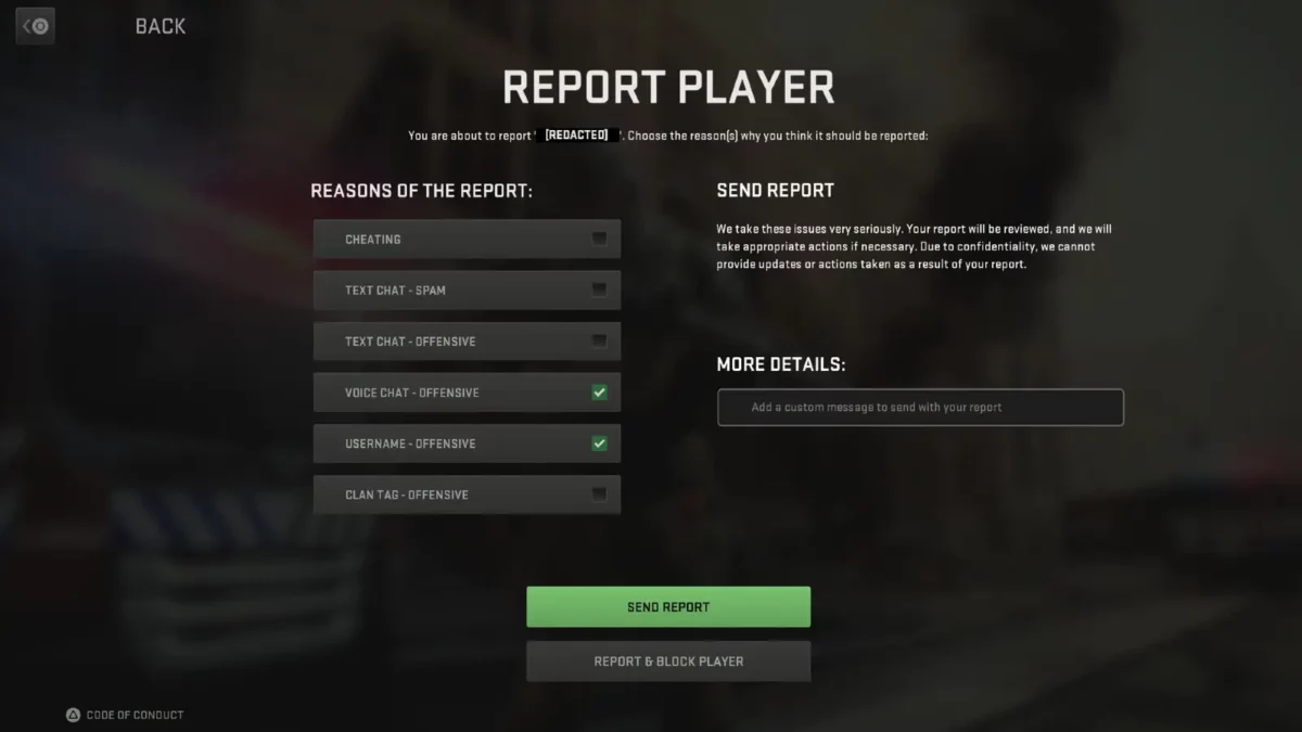 Call of duty reporting system exampl