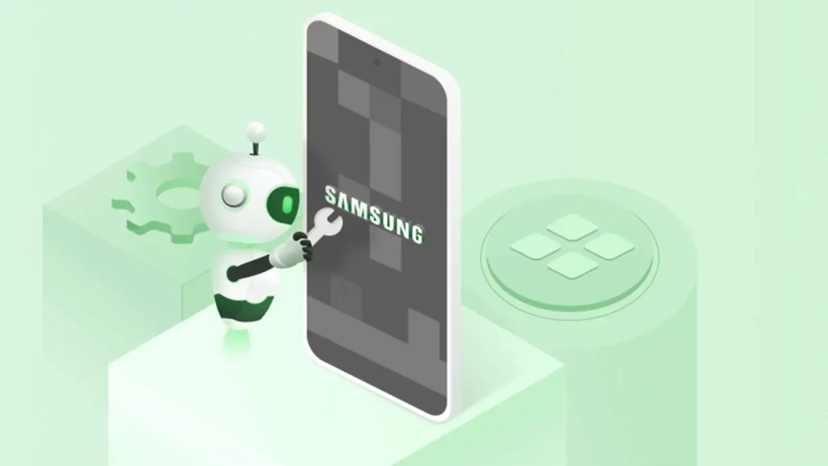 robot working on Samsung phone