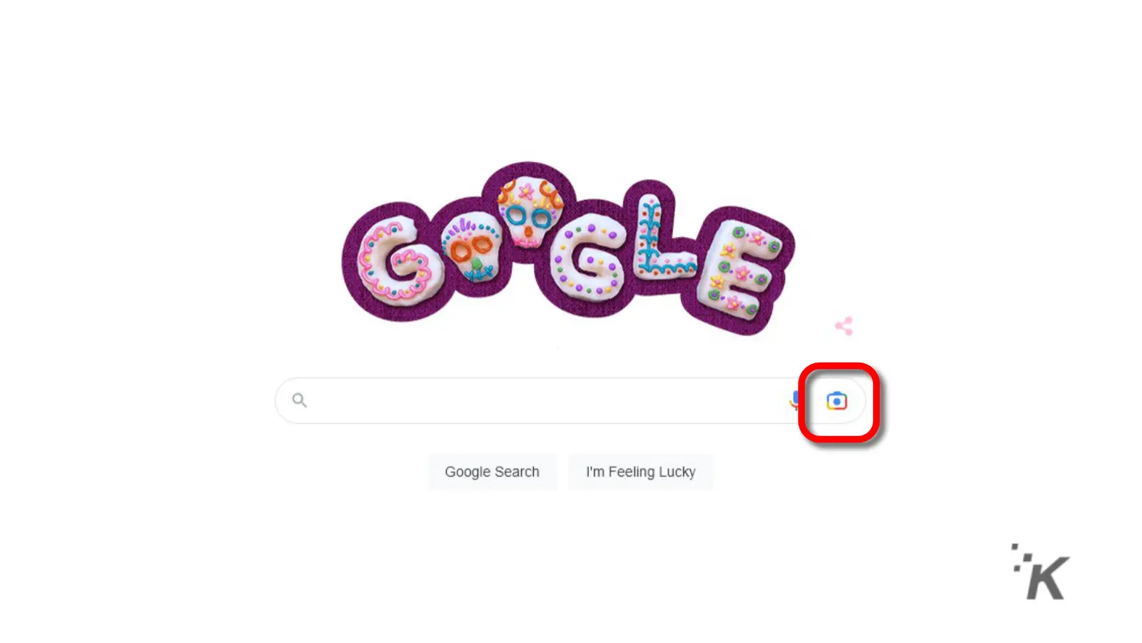 google homepage highlighting the lens button