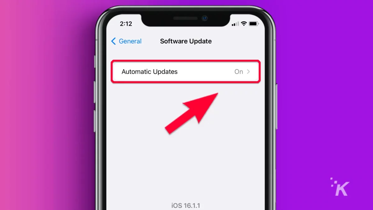 iPhone-automatic updates with arrow pointing to the tab