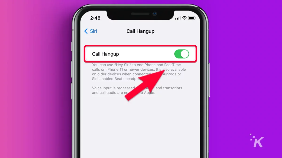 Iphone with arrow pointing to call hangup tab